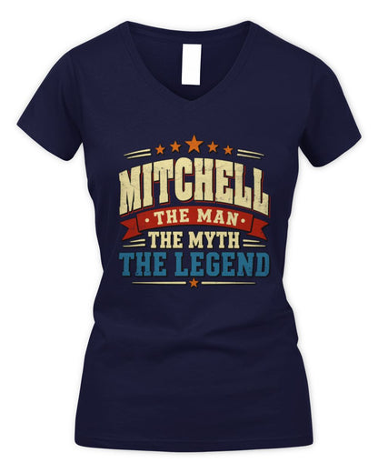 The Man The Myth The Legend Ribbon Vintage T-Shirt MITCHELL M1-56 / Women's V-Neck T-Shirt / navy