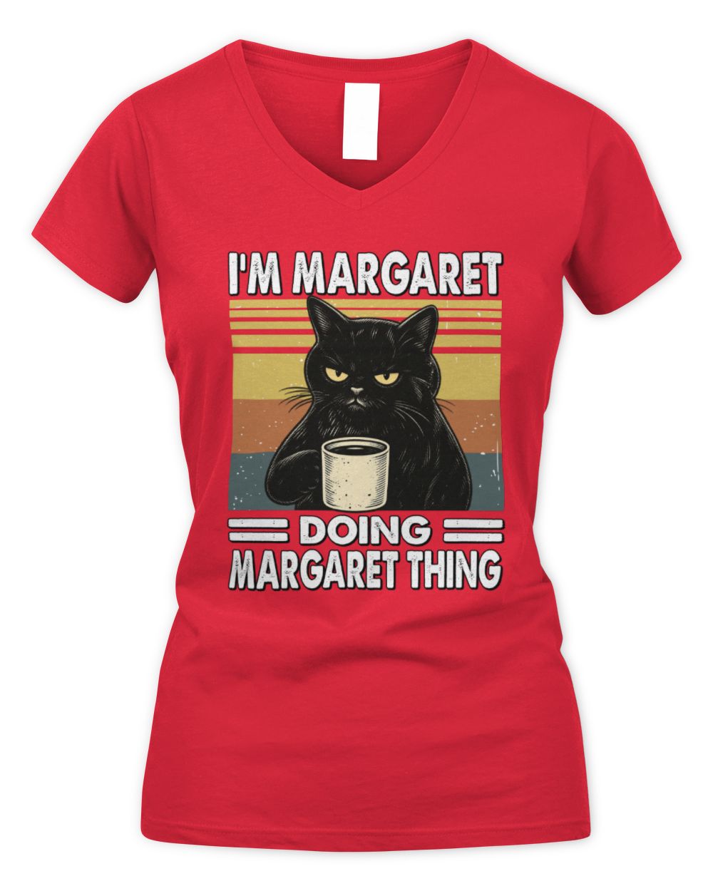 I'm Name Doing Name Thing Grumpy Black Cat Shirt MARGARET M1-79 / Women's V-Neck T-Shirt / red