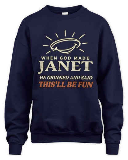 When God Made Your Name Funny Western T-Shirt T-Shirt JANET M1-S82 / Unisex Sweatshirt / navy