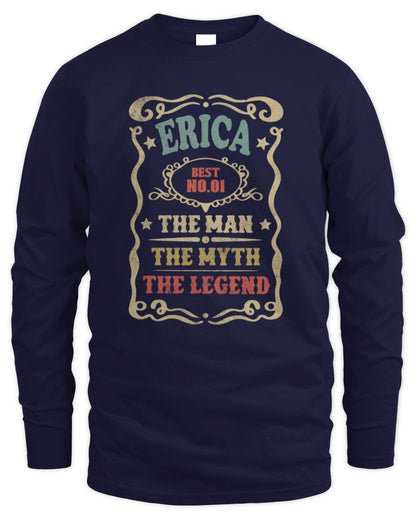The Man The Myth The Legend Vintage Gold Wine Shirt ERICA M1-52 / Men's Long Sleeved T-Shirt / navy