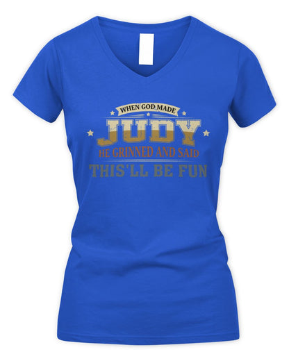 When God Made Your Name Funny Heritage T-Shirt JUDY M1-80 / Women's V-Neck T-Shirt / royal