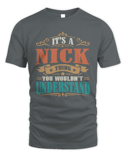 It’s a Name Thing Personalized Retro T-Shirt NICK M1-47 / Unisex Standard T-Shirt / charcoal