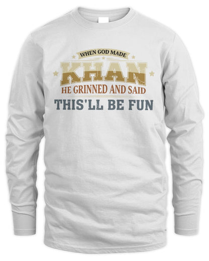 When God Made Your Name Funny Heritage T-Shirt KHAN M1-80 / Men's Long Sleeved T-Shirt / white
