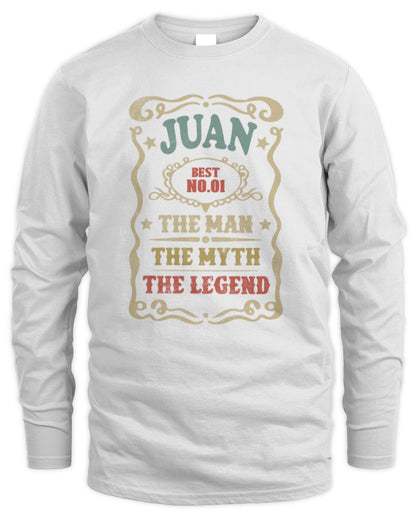 The Man The Myth The Legend Vintage Gold Wine Shirt JUAN M1-52 / Men's Long Sleeved T-Shirt / white