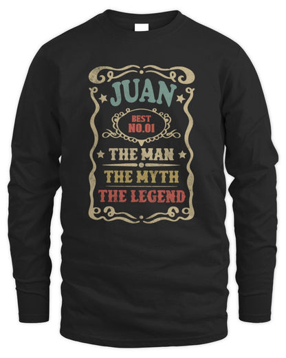 The Man The Myth The Legend Vintage Gold Wine Shirt JUAN M1-52 / Men's Long Sleeved T-Shirt / black