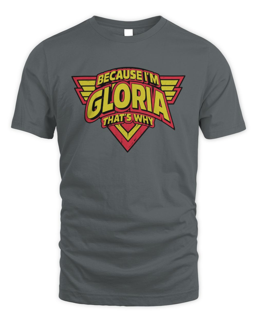 Because I'm Name That's Why Red and Yellow Logo Graphic T-Shirt GLORIA M1-75 / Unisex Standard T-Shirt / charcoal
