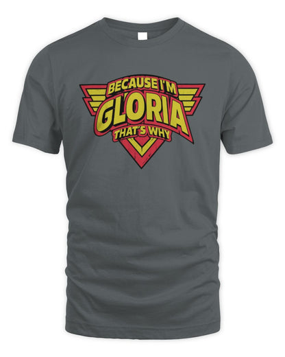 Because I'm Name That's Why Red and Yellow Logo Graphic T-Shirt GLORIA M1-75 / Unisex Standard T-Shirt / charcoal