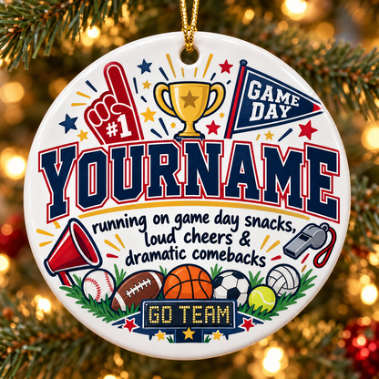Running On Game Day Snack Loud Cheer & Dramatic Comebacks - Personalized Ceramic Ornament