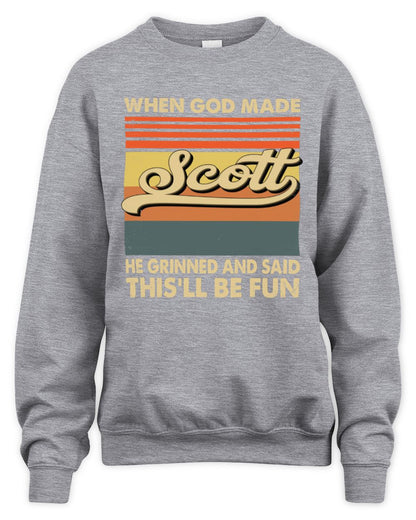 When God Made Your Name He Grinned Vintage T-Shirt SCOTT M1-55 / Unisex Sweatshirt / sport grey