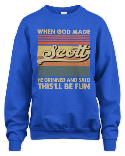 When God Made Your Name He Grinned Vintage T-Shirt SCOTT M1-55 / Unisex Sweatshirt / royal