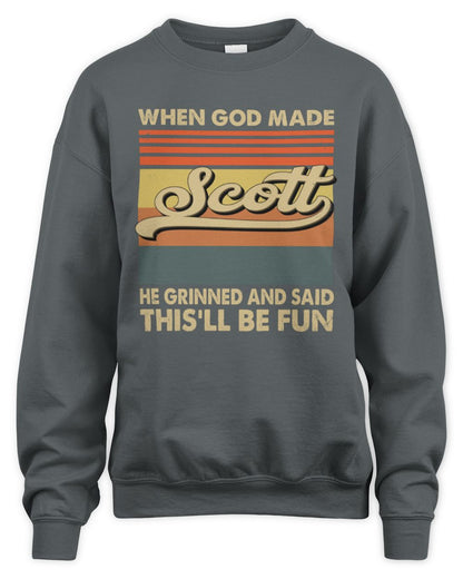 When God Made Your Name He Grinned Vintage T-Shirt SCOTT M1-55 / Unisex Sweatshirt / charcoal