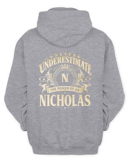 Never Underestimate Your Name Luxury Logo Shirt NICHOLAS M1-63 / Unisex Hoodie / sport grey