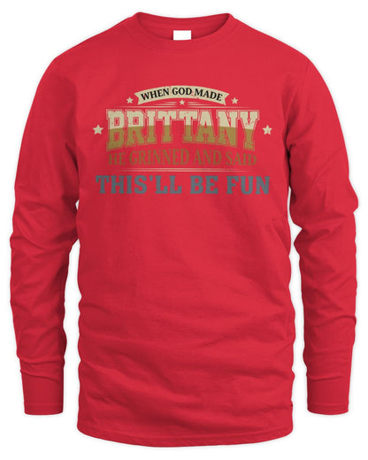 When God Made Your Name Funny Heritage T-Shirt BRITTANY M1-80 / Men's Long Sleeved T-Shirt / red