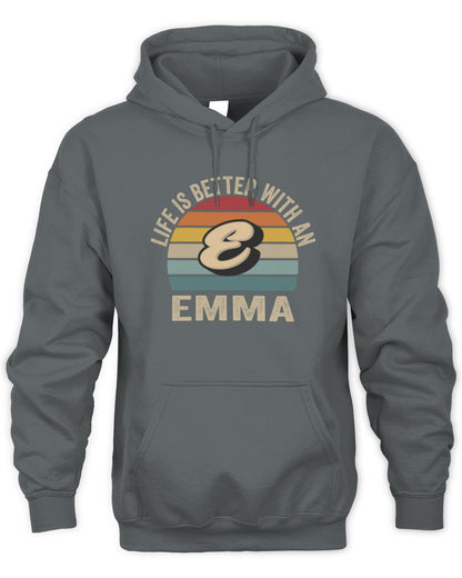 Life Is Better with Name Vintage Sun Shirt EMMA M1-50 / Unisex Hoodie / charcoal