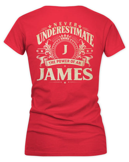 Never Underestimate Your Name Luxury Logo Shirt JAMES M1-63 / Women's V-Neck T-Shirt / red