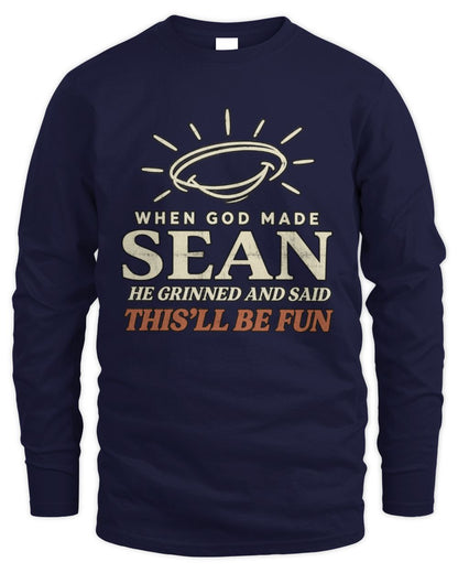 When God Made Your Name Funny Western T-Shirt T-Shirt SEAN M1-S82 / Men's Long Sleeved T-Shirt / navy