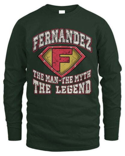 The Man The Myth The Legend Superman Graphic T-Shirt FERNANDEZ M1-74 / Men's Long Sleeved T-Shirt / forest green