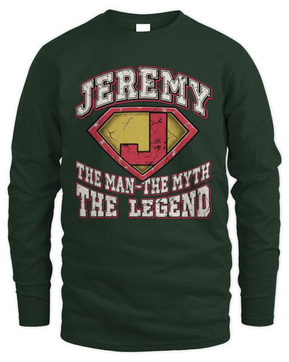 The Man The Myth The Legend Superman Graphic T-Shirt JEREMY M1-74 / Men's Long Sleeved T-Shirt / forest green