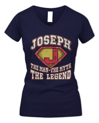 The Man The Myth The Legend Superman Graphic T-Shirt JOSEPH M1-74 / Women's V-Neck T-Shirt / navy