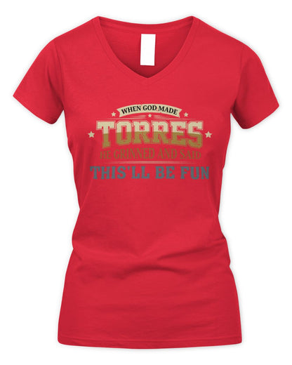 When God Made Your Name Funny Heritage T-Shirt TORRES M1-80 / Women's V-Neck T-Shirt / red
