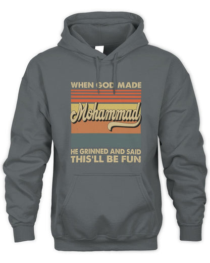When God Made Your Name He Grinned Vintage T-Shirt MOHAMMAD M1-55 / Unisex Hoodie / charcoal