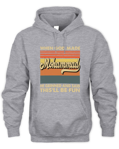 When God Made Your Name He Grinned Vintage T-Shirt MOHAMMAD M1-55 / Unisex Hoodie / sport grey