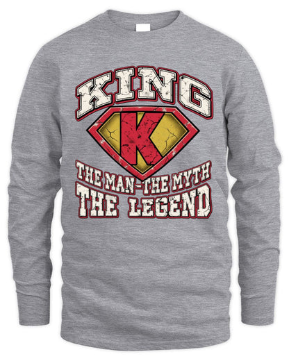 The Man The Myth The Legend Superman Graphic T-Shirt KING M1-74 / Men's Long Sleeved T-Shirt / sport grey