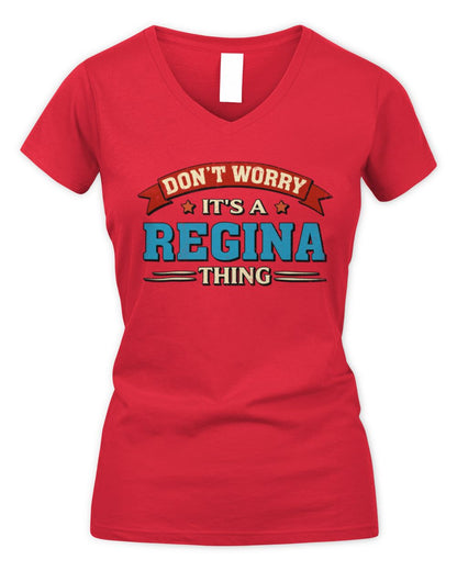 Don't Worry It's a Your Name Thing Funny Retro T-Shirt REGINA M1-57 / Women's V-Neck T-Shirt / red
