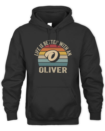 Life Is Better with Name Vintage Sun Shirt OLIVER M1-50 / Unisex Hoodie / black