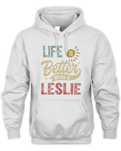 Life Is Better With a Name Personalized Retro T-Shirt LESLIE-48 / Unisex Hoodie / white