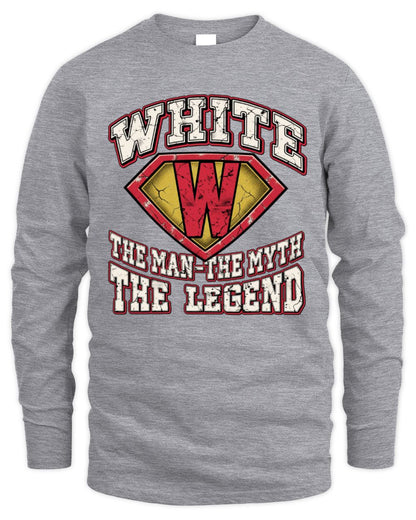 The Man The Myth The Legend Superman Graphic T-Shirt WHITE M1-74 / Men's Long Sleeved T-Shirt / sport grey
