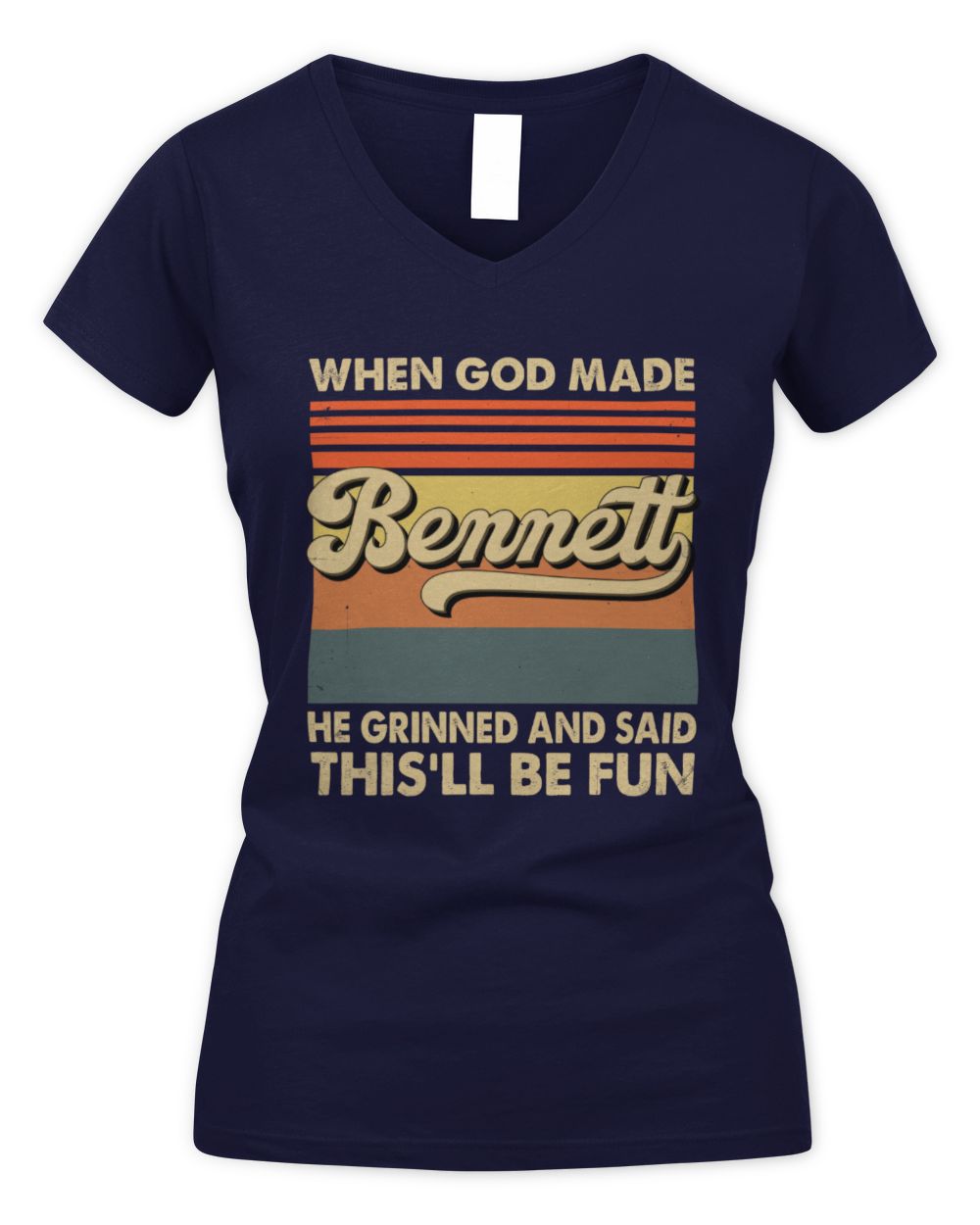 When God Made Your Name He Grinned Vintage T-Shirt BENNETT M1-55 / Women's V-Neck T-Shirt / navy