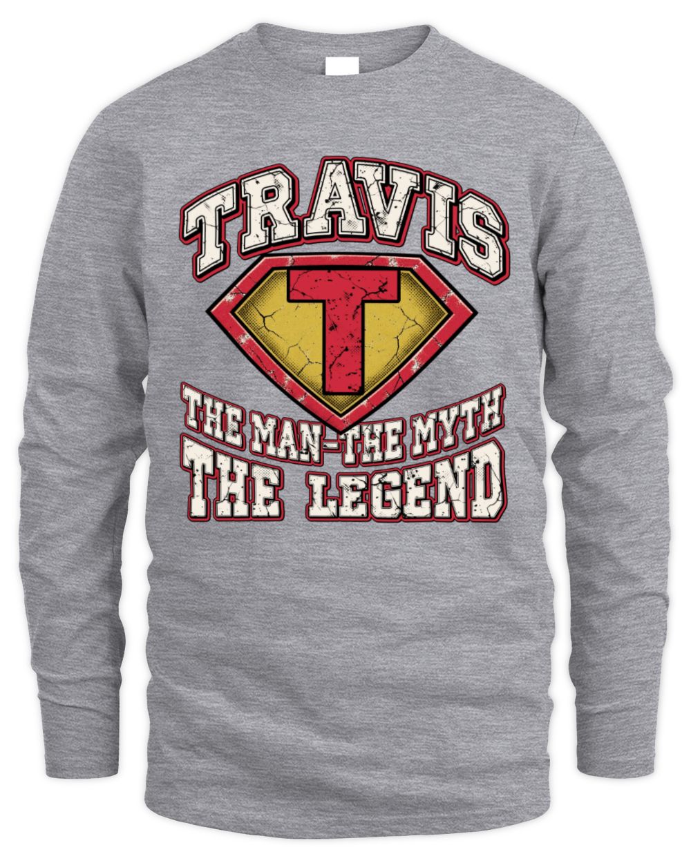 The Man The Myth The Legend Superman Graphic T-Shirt TRAVIS M1-74 / Men's Long Sleeved T-Shirt / sport grey