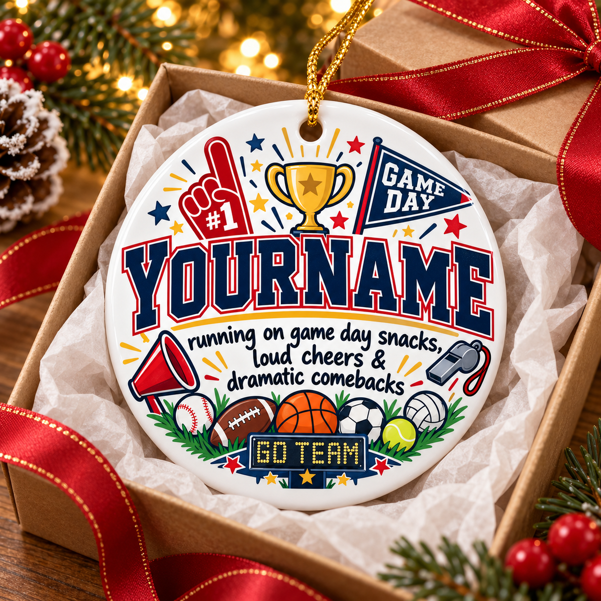 Running On Game Day Snack Loud Cheer & Dramatic Comebacks - Personalized Ceramic Ornament