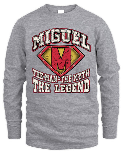 The Man The Myth The Legend Superman Graphic T-Shirt MIGUEL M1-74 / Men's Long Sleeved T-Shirt / sport grey