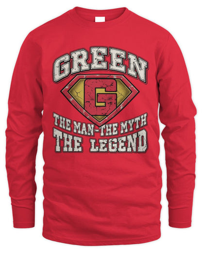 The Man The Myth The Legend Superman Graphic T-Shirt GREEN M1-74 / Men's Long Sleeved T-Shirt / red