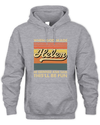 When God Made Your Name He Grinned Vintage T-Shirt HELEN M1-55 / Unisex Hoodie / sport grey