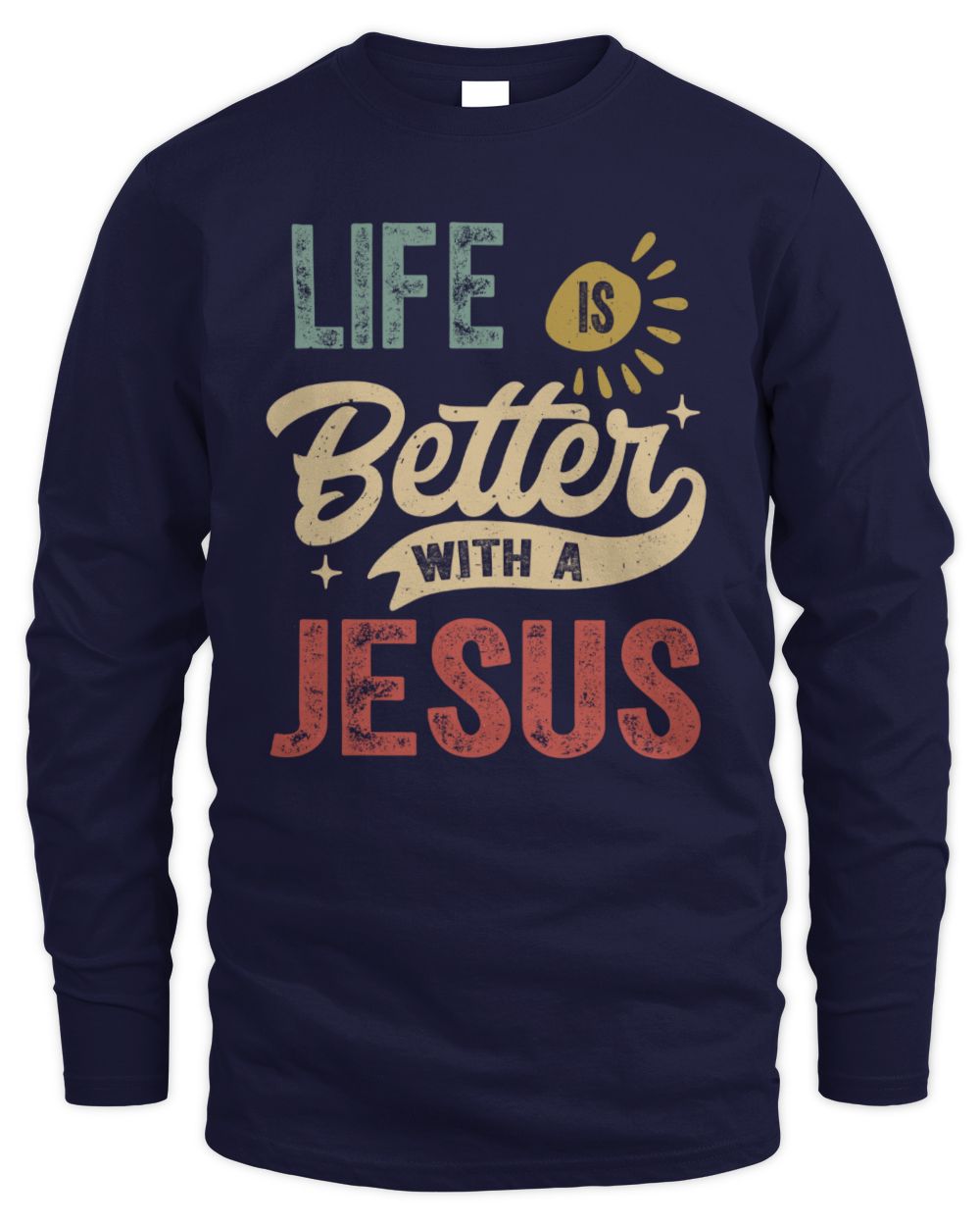 Life Is Better With a Name Personalized Retro T-Shirt JESUS-48 / Men's Long Sleeved T-Shirt / navy