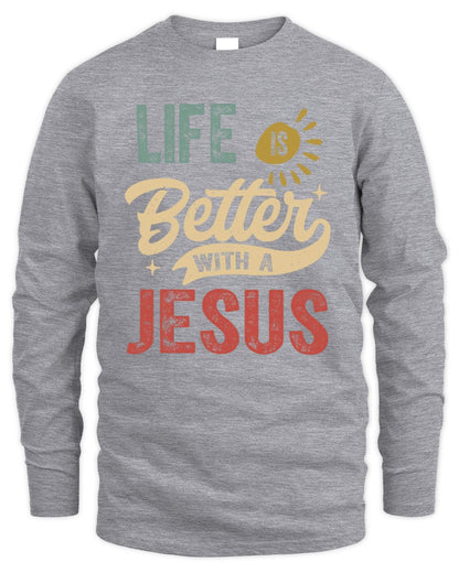 Life Is Better With a Name Personalized Retro T-Shirt JESUS-48 / Men's Long Sleeved T-Shirt / sport grey