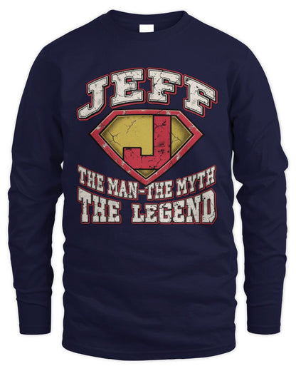 The Man The Myth The Legend Superman Graphic T-Shirt JEFF M1-74 / Men's Long Sleeved T-Shirt / navy