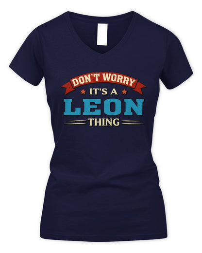 Don't Worry It's a Your Name Thing Funny Retro T-Shirt LEON M1-57 / Women's V-Neck T-Shirt / navy