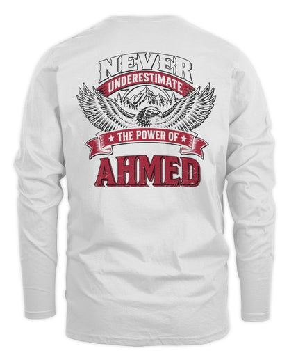 Never Underestimate Your Name Eagle Mountain Shirt AHMED M1-61 / Men's Long Sleeved T-Shirt / white