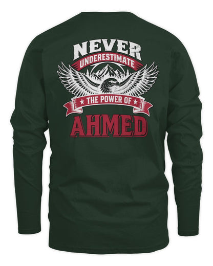 Never Underestimate Your Name Eagle Mountain Shirt AHMED M1-61 / Men's Long Sleeved T-Shirt / forest green