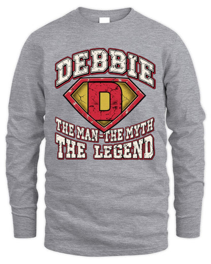 The Man The Myth The Legend Superman Graphic T-Shirt DEBBIE M1-74 / Men's Long Sleeved T-Shirt / sport grey