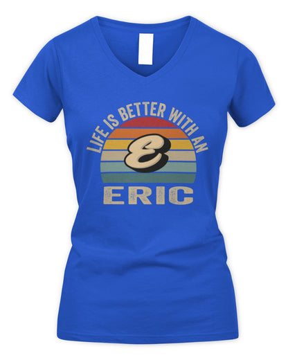 Life Is Better with Name Vintage Sun Shirt ERIC M1-50 / Women's V-Neck T-Shirt / royal