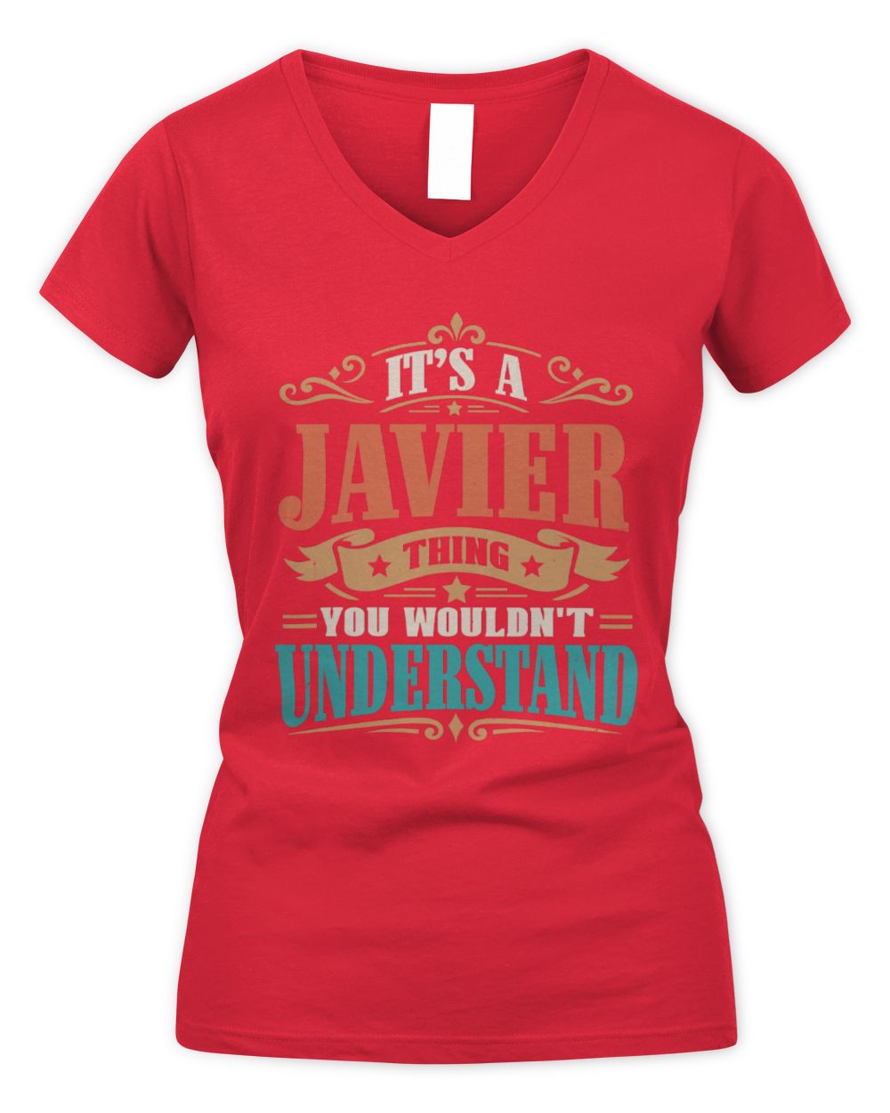 It’s a Name Thing Personalized Retro T-Shirt JAVIER M1-47 / Women's V-Neck T-Shirt / red
