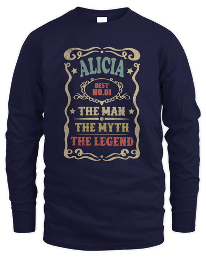 The Man The Myth The Legend Vintage Gold Wine Shirt ALICIA M1-52 / Men's Long Sleeved T-Shirt / navy