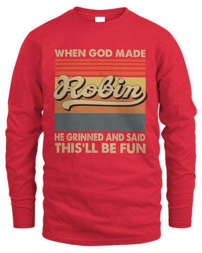 When God Made Your Name He Grinned Vintage T-Shirt ROBIN M1-55 / Men's Long Sleeved T-Shirt / red