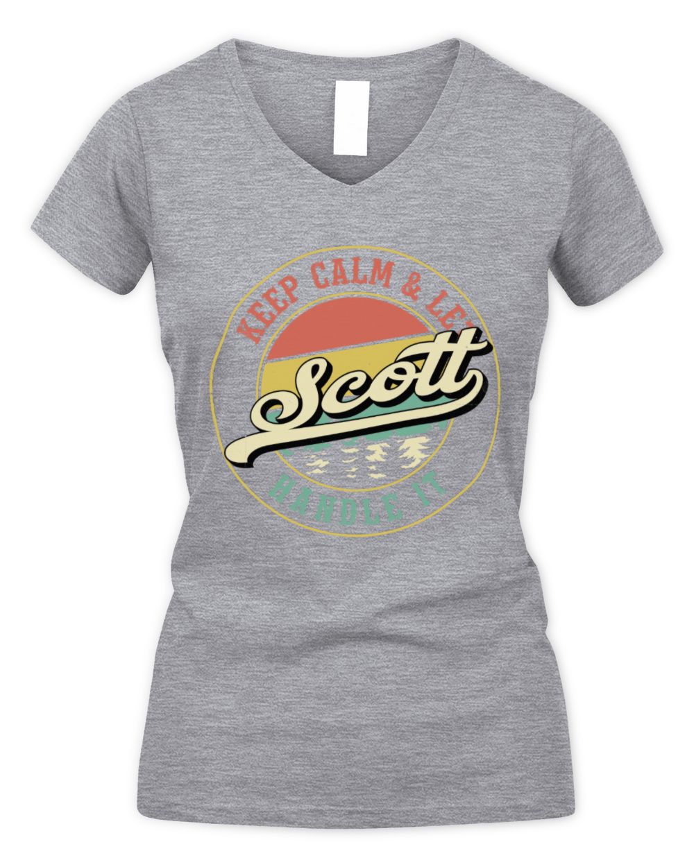 Keep Calm Let Your Name Handle It Retro T-Shirt SCOTT M1-54 / Women's V-Neck T-Shirt / sport grey