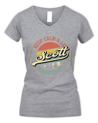 Keep Calm Let Your Name Handle It Retro T-Shirt SCOTT M1-54 / Women's V-Neck T-Shirt / sport grey